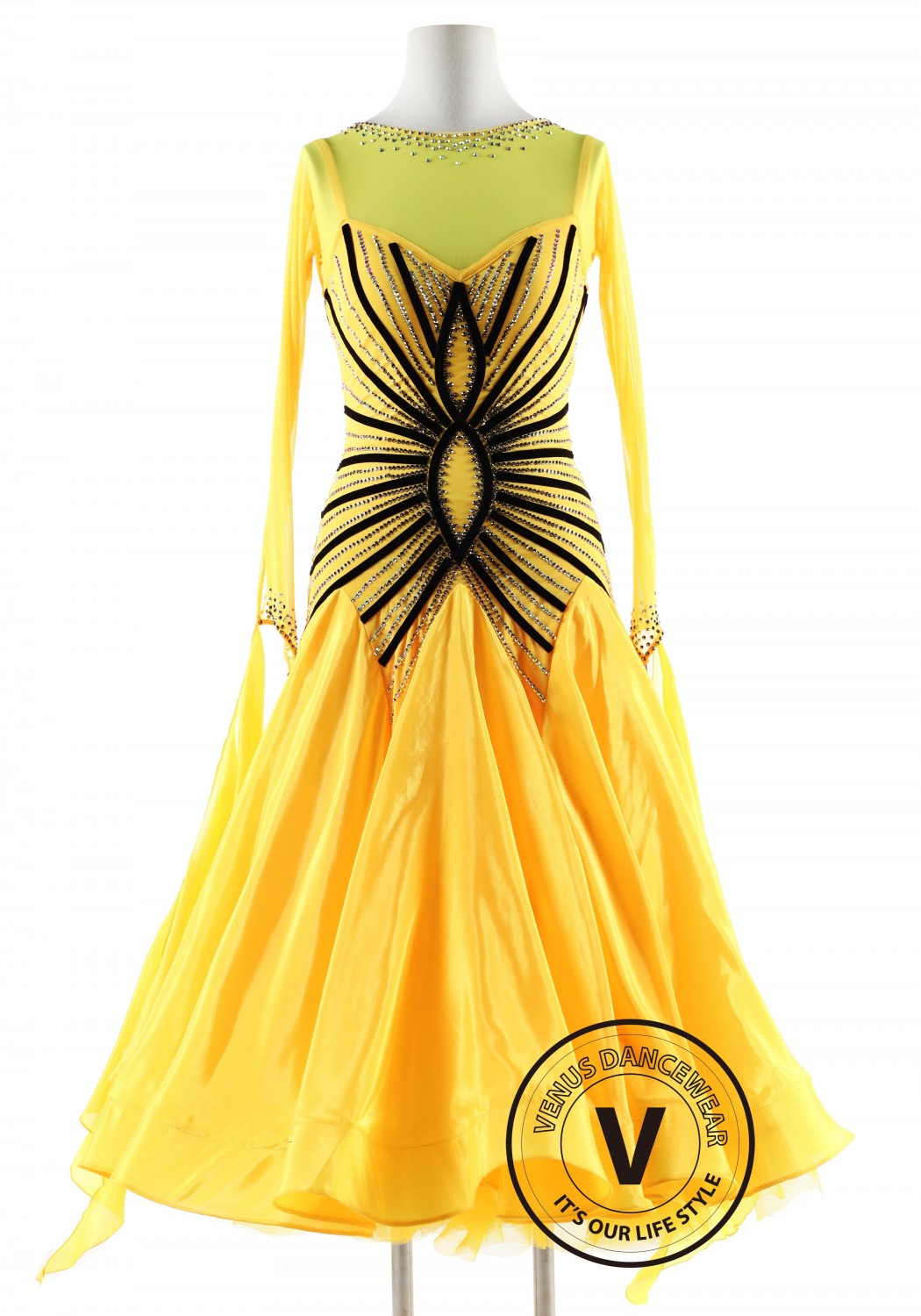 Yellow with Black straps Ballroom Smooth Competition Dance Dress