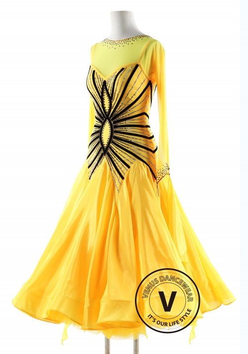 Yellow with Black straps Ballroom Smooth Competition Dance Dress