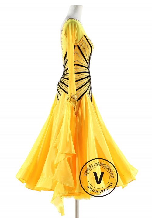 Yellow with Black straps Ballroom Smooth Competition Dance Dress