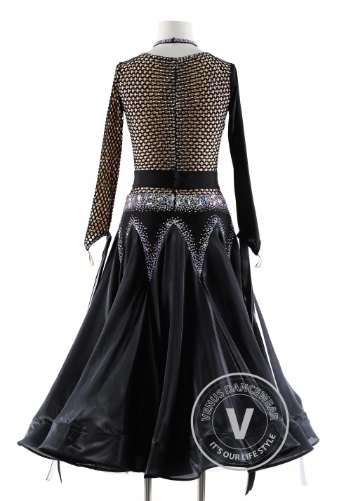 Black Netting Silk Ballroom Smooth Competition Dance Dress