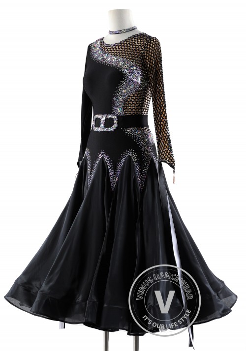 Black Netting Silk Ballroom Smooth Competition Dance Dress