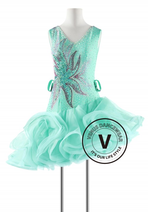 Green Apple color Latin Rhythm Competition Dance Dress