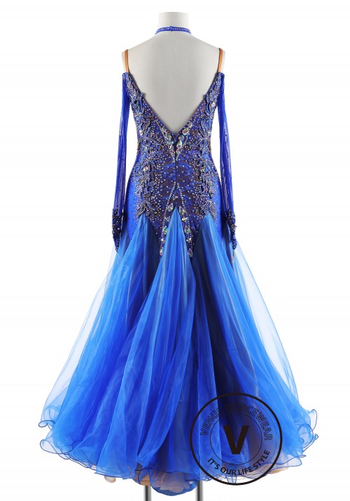 Royal Blue Lace Ballroom Smooth Competition Dance Dress