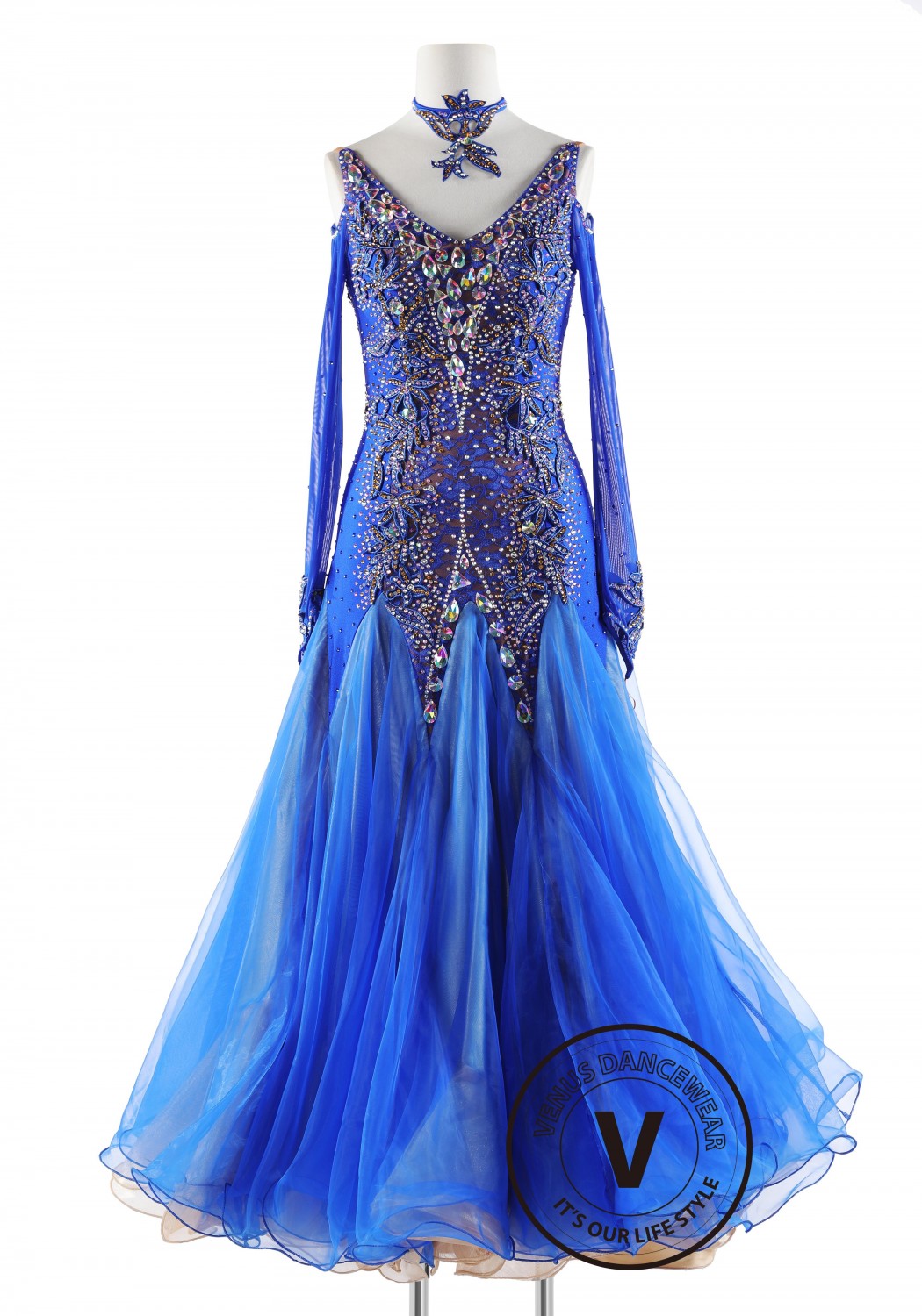Royal Blue Lace Ballroom Smooth Competition Dance Dress
