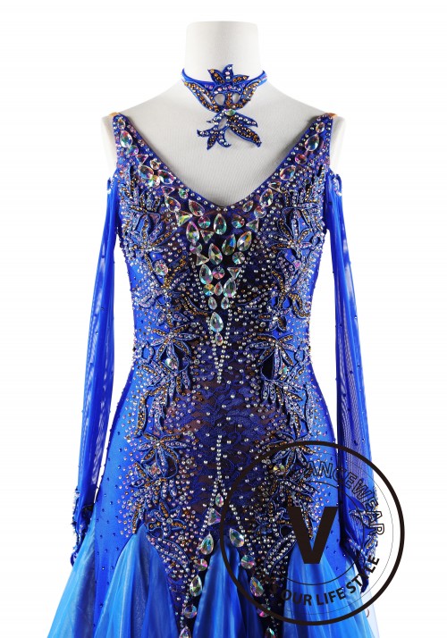 Royal Blue Lace Ballroom Smooth Competition Dance Dress