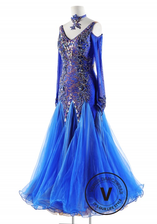 Royal Blue Lace Ballroom Smooth Competition Dance Dress