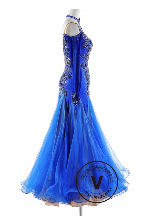 Royal Blue Lace Ballroom Smooth Competition Dance Dress