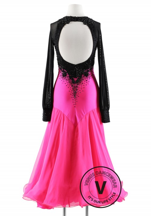 Black with Pink Ballroom Smooth Competition Dance Dress