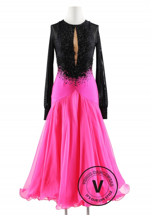 Black with Pink Ballroom Smooth Competition Dance Dress