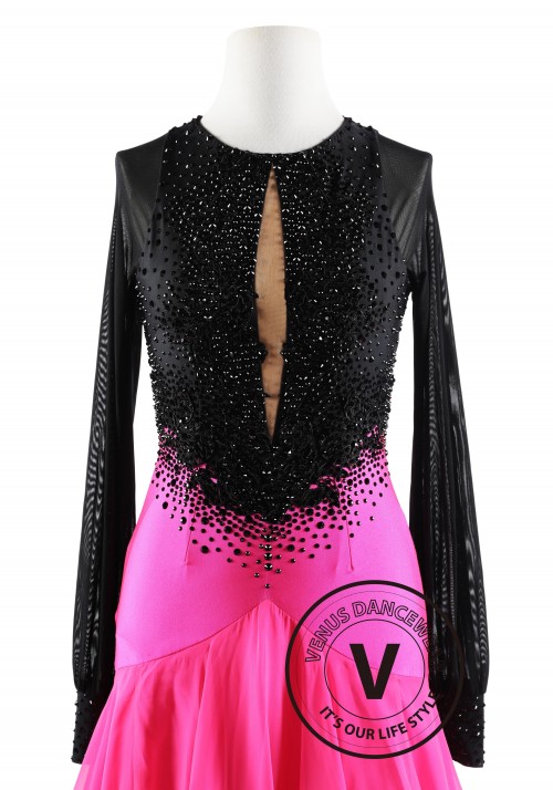 Black with Pink Ballroom Smooth Competition Dance Dress