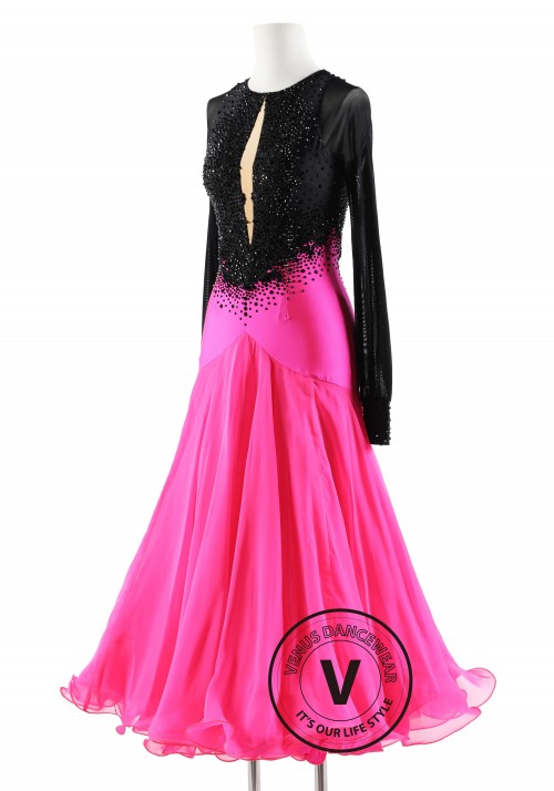 Black with Pink Ballroom Smooth Competition Dance Dress