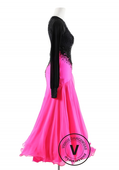 Black with Pink Ballroom Smooth Competition Dance Dress