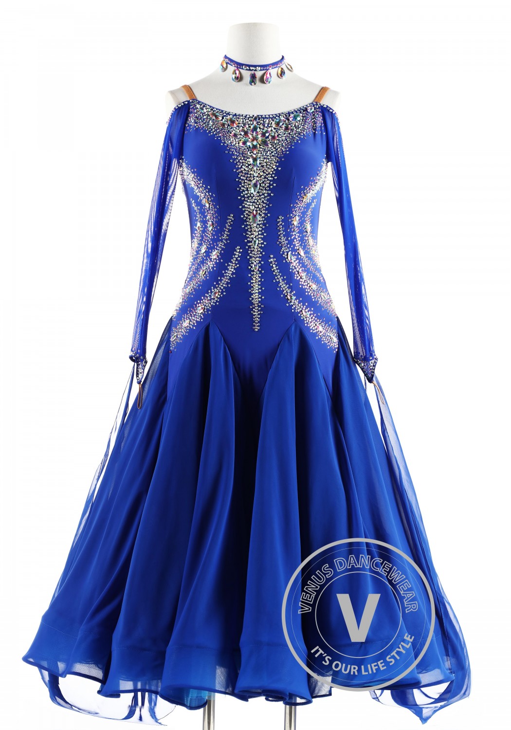 Royal Ocean Blue Ballroom Smooth Competition Dance Dress