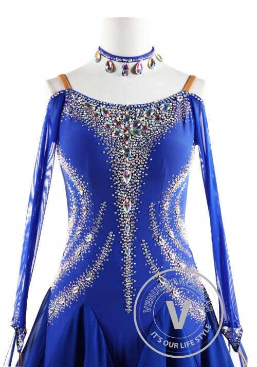 Royal Ocean Blue Ballroom Smooth Competition Dance Dress