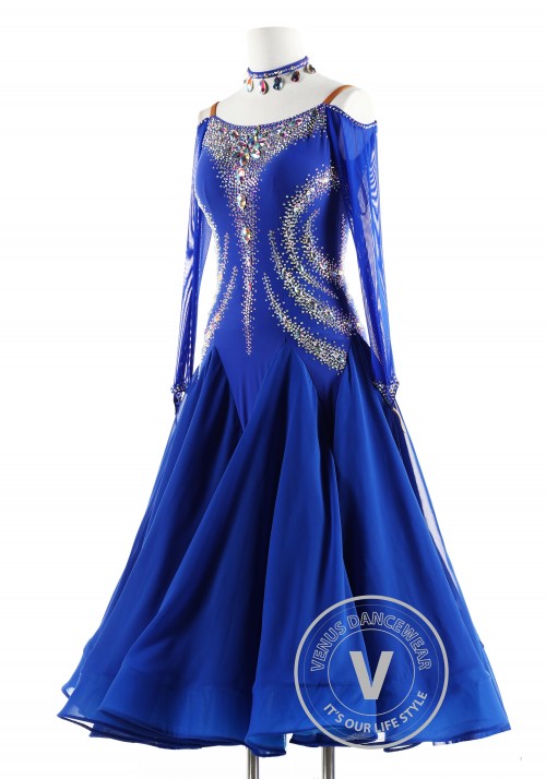 Royal Ocean Blue Ballroom Smooth Competition Dance Dress