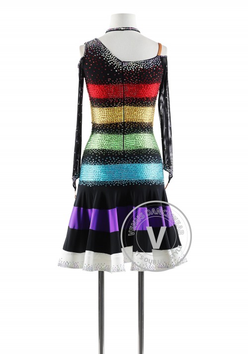 Black and Rainbow Latin Rhythm Competition Dance Dress