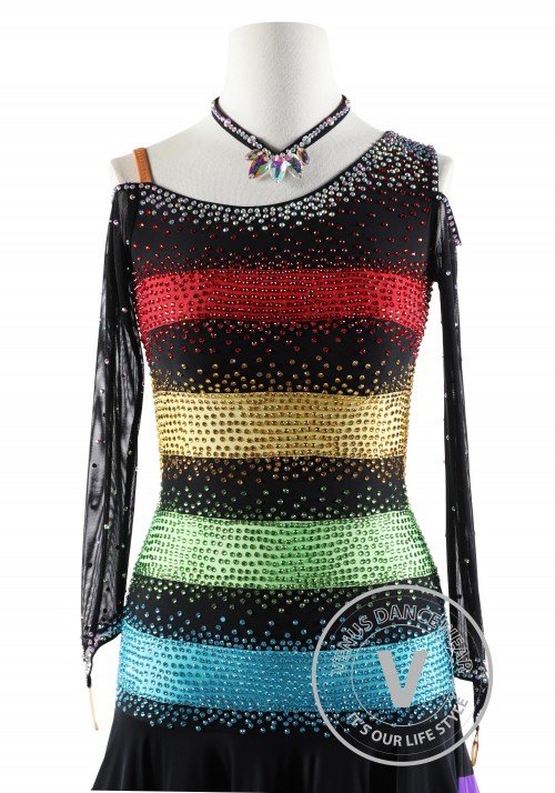 Black and Rainbow Latin Rhythm Competition Dance Dress