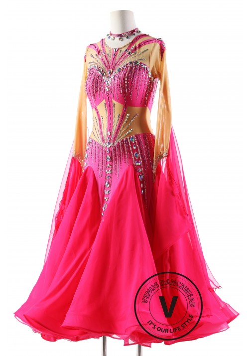 Rose Pink Heart Ballroom Smooth Competition Dance Dress