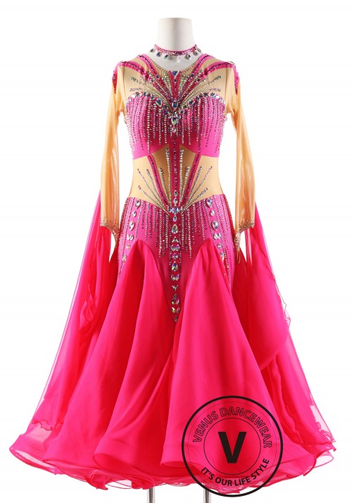 Rose Pink Heart Ballroom Smooth Competition Dance Dress