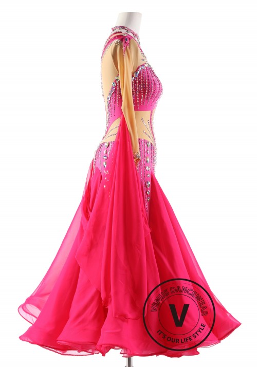 Rose Pink Heart Ballroom Smooth Competition Dance Dress