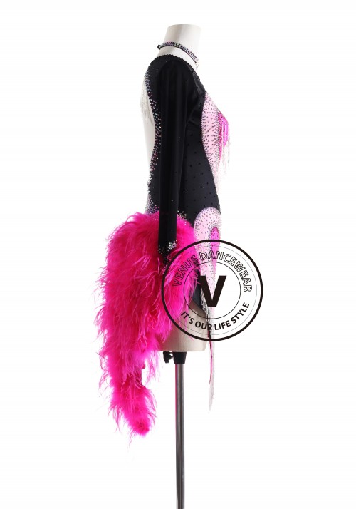 Pink Heart Feather Tail Latin Rhythm Competition Dance Dress