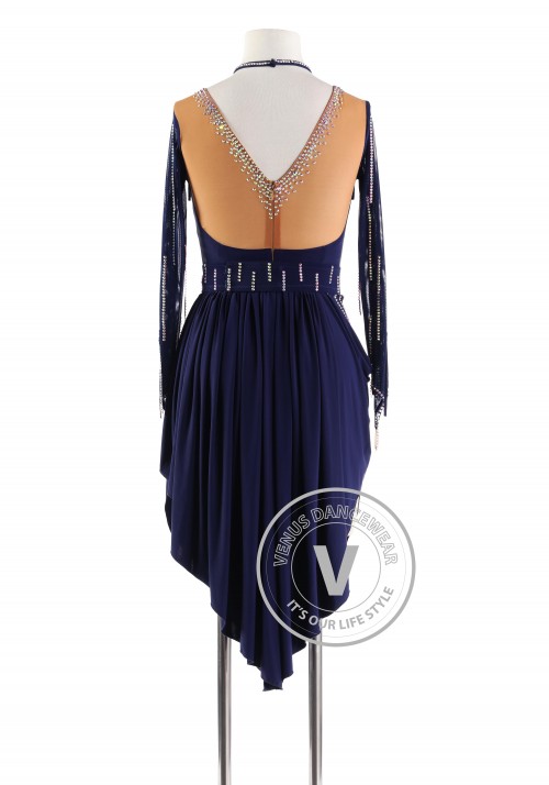 Dark Blue Beads Latin Rhythm Competition Dance Dress