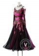 Fuchsia Floral with Fishnet Ballroom Smooth Competition Dance Dress