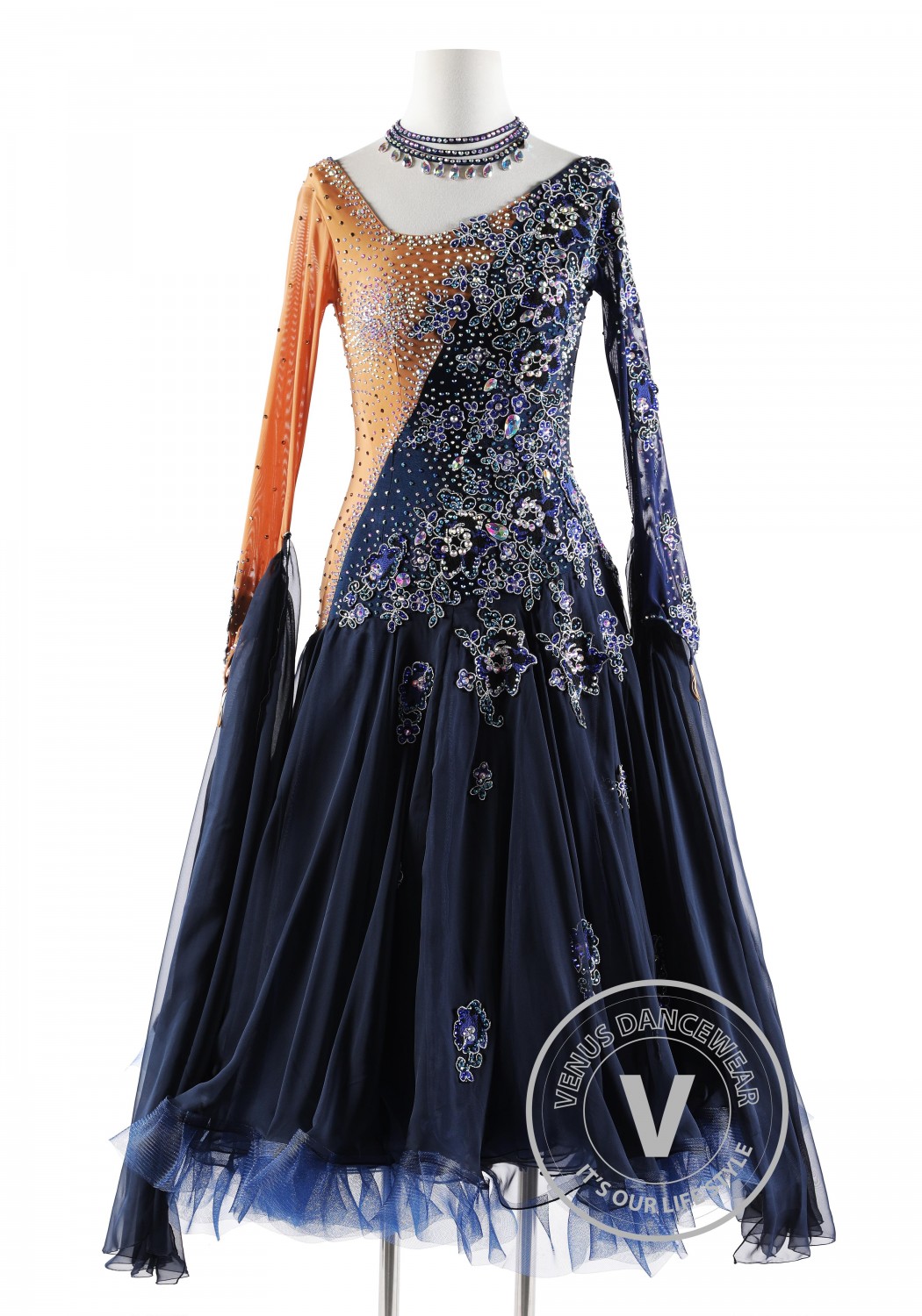Prussian Blue Ballroom Smooth Competition Dance Dress