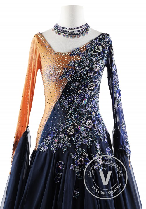 Prussian Blue Ballroom Smooth Competition Dance Dress