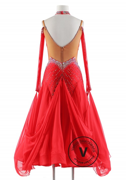 Red Halter Neck Ballroom Smooth Competition Dance Dress