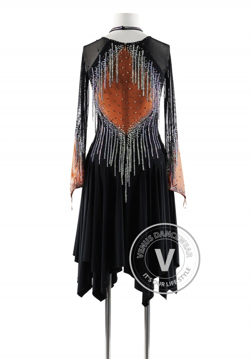 Black with Crystal Ffringe Beads Latin Rhythm Competition Dance Dress