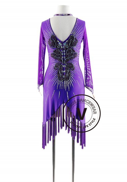 Purple Blue Iris with Tassels Latin Rhythm Competition Dance Dress