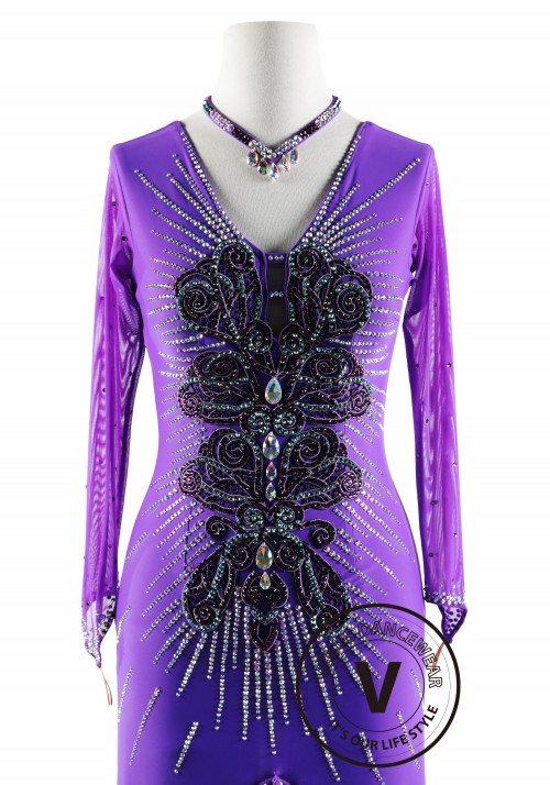 Purple Blue Iris with Tassels Latin Rhythm Competition Dance Dress