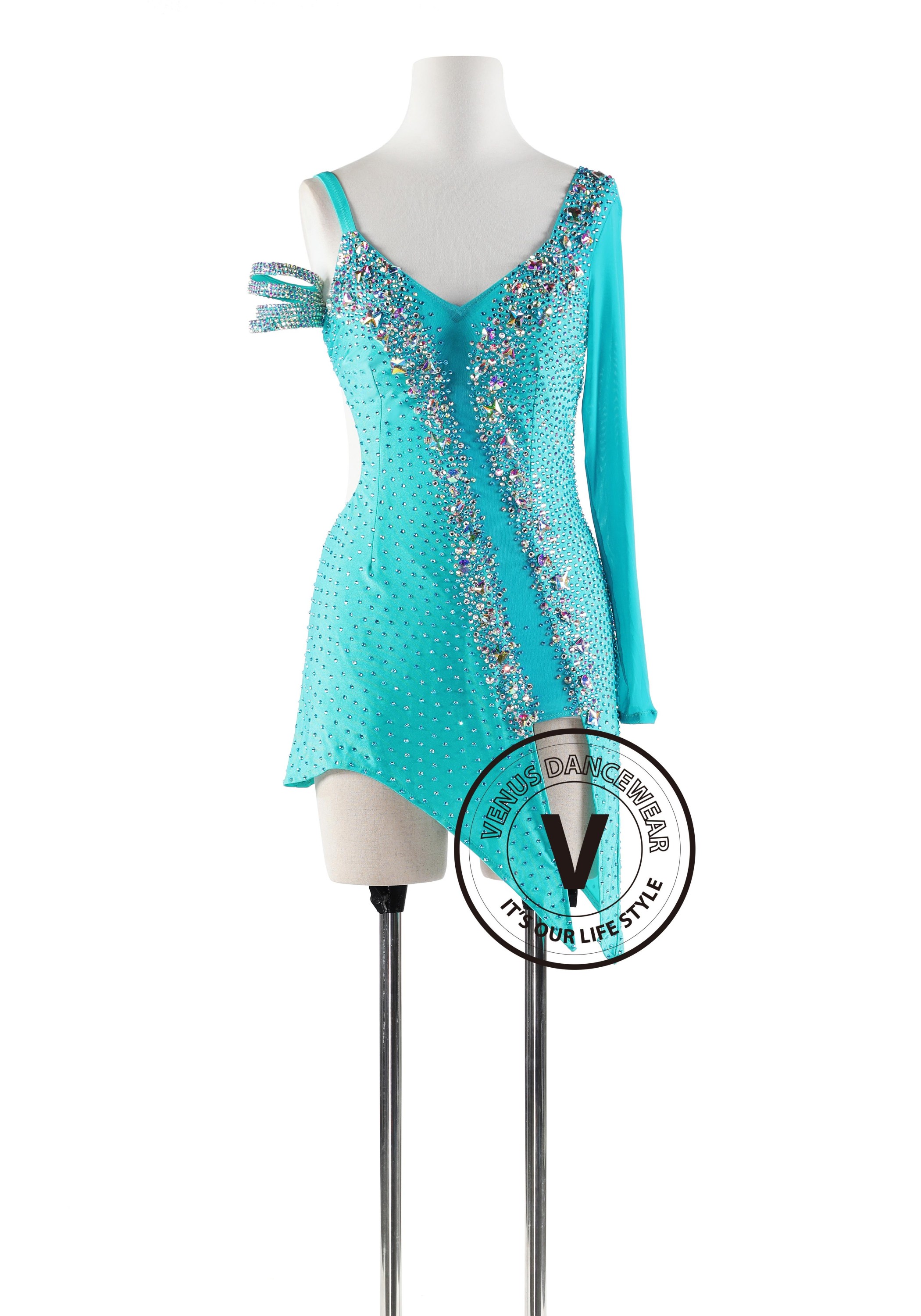 Light Ice Green Beads Latin Rhythm Competition Dance Dress