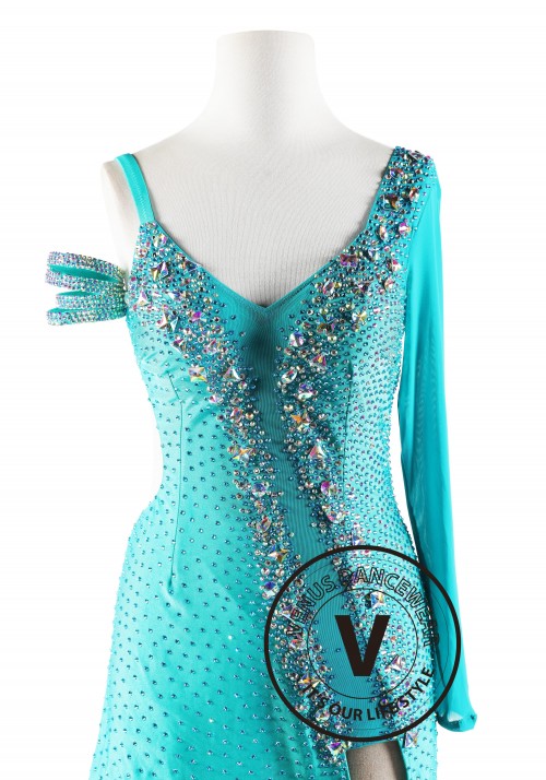 Light Ice Green Beads Latin Rhythm Competition Dance Dress