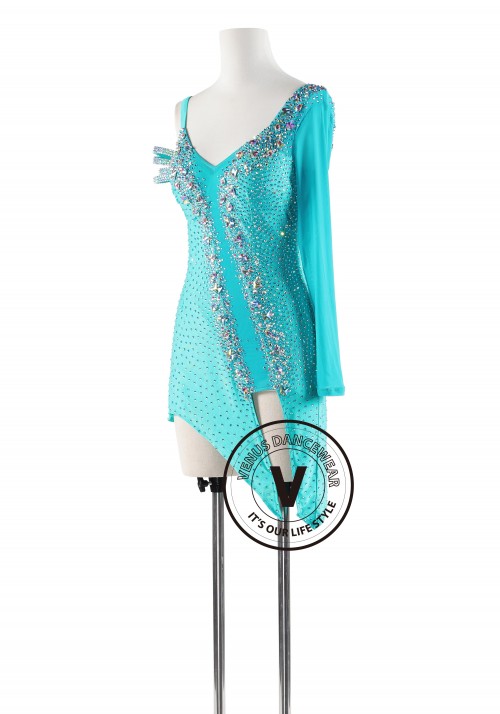 Light Ice Green Beads Latin Rhythm Competition Dance Dress