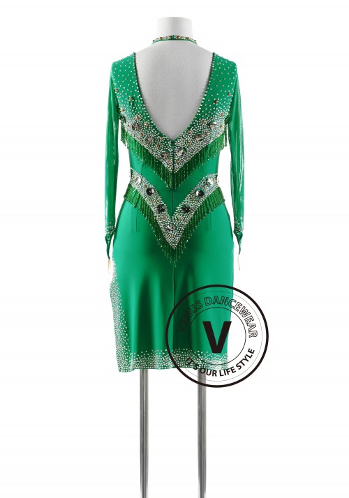 Deep Jade with Bead buttons Latin Rhythm Competition Dance Dress