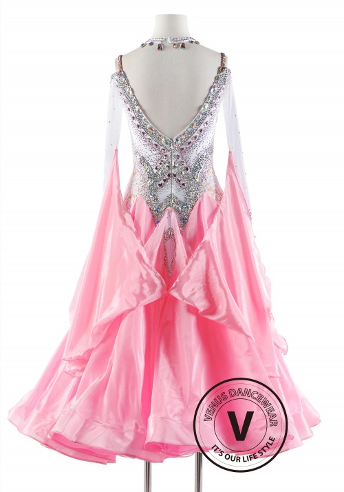 Baby Pink Pearl Silk Ballroom Smooth Competition Dance Dress