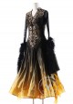 Black Gold Shading Silk with Ostrich Feather Ballroom Smooth Competition Dance Dress