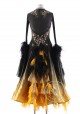 Black Gold Shading Silk with Ostrich Feather Ballroom Smooth Competition Dance Dress