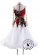 Red Leopard Print with Black 3D Flora Ballroom Smooth Competition Dance Dress