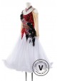 Red Leopard Print with Black 3D Flora Ballroom Smooth Competition Dance Dress