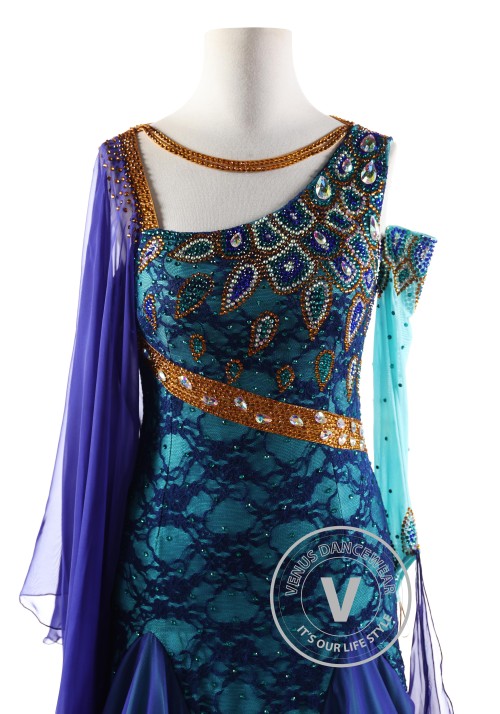 Peacock Blue Tencel Ballroom Smooth Competition Dance Dress