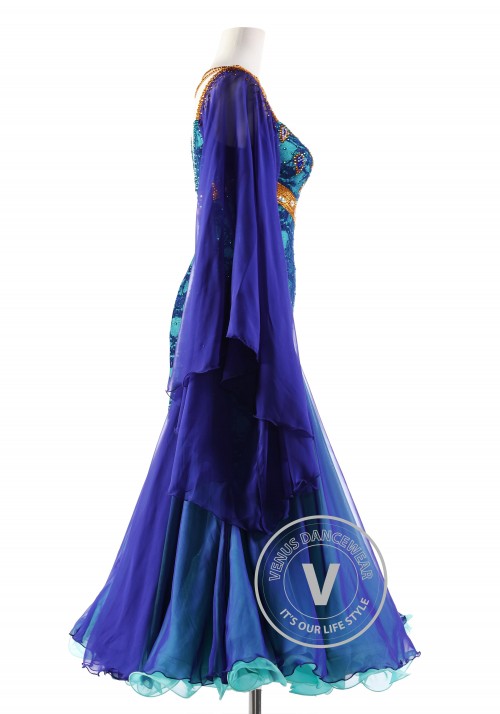 Peacock Blue Tencel Ballroom Smooth Competition Dance Dress