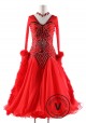 Red Lotus Leaf Pattern with Rabbit &#039;s Hair Floats Ballroom Smooth Competition Dance Dress