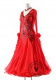 Red Lotus Leaf Pattern with Rabbit &#039;s Hair Floats Ballroom Smooth Competition Dance Dress