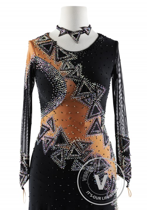 Black Color Triangular Geometry Style  Latin Rhythm Competition Dance Dress