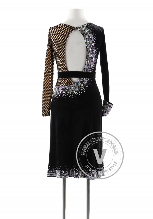 Black Velvet with Netting Latin Rhythm Competition Dance Dress