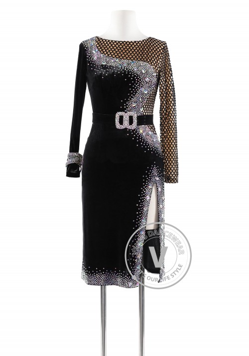 Black Velvet with Netting Latin Rhythm Competition Dance Dress