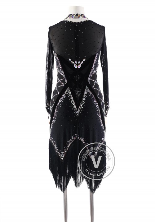 Black Drop with Fringe Skirt Latin Rhythm Competition Dance Dress